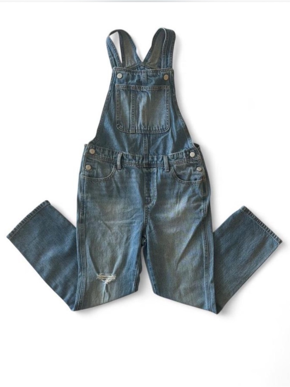 Old Navy Denim Overalls Youth L 10-12/Women’s XS Distressed 90s Vintage Style - Picture 2 of 9